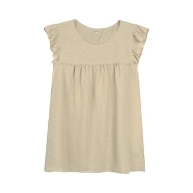 Zeflows Womens Solid Color Ruffle Design Tops for Ladies Round Neck Swiss Dot Pattern Lace Chest Tunic, Khaki-XL, X-Large - Image 4