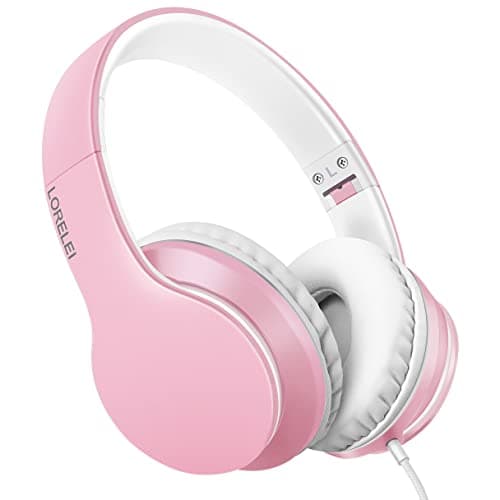 LORELEI X6 Over-Ear Headphones with Microphone, Lightweight Foldable & Portable Stereo Bass Headphones with 1.45M No-Tangle, Wired Headphones for Smartphone Tablet MP3 / 4 (Pearl Pink) - Image 1