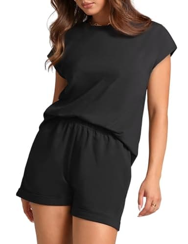 WIHOLL Summer Outfits for Women 2 Piece Sets Short Sleeve Basic Tops and Shorts Spring Travel 2025 Comfy Matching Sets Clothing Conjuntos De 2 Piezas Para Mujer Black M - Image 3