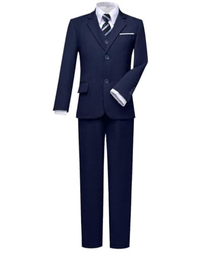 Visaccy Suit for Boys 5 Pieces Kids Tuxedo Toddler Slim Fit Suits Outfit for Wedding Navy Blue Size 6 - Image 1