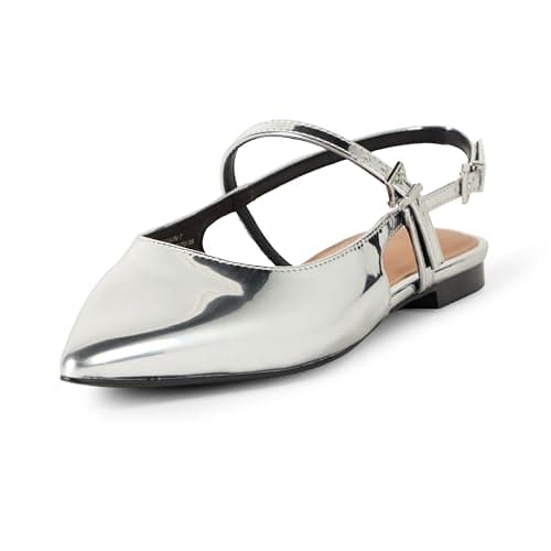 The Drop Women's Tammie Pointed Toe Flat, Silver Crackle, 5 - Image 1