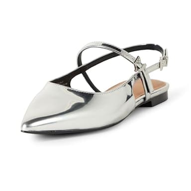The Drop Women's Tammie Pointed Toe Flat, Silver Crackle, 5 - Image 1