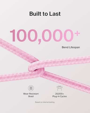 Belkin USB C to USB C Cable 2-Pack, 6.6ft, 60W - Type C Charger, iPhone Charger Cord, Soft, Braided, Flexible for iPhone 16, Galaxy S25, Pixel 9, Airpods, iPad Pro & More, Travel Essentials - Pink - Image 4