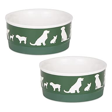 Bone Dry Dog Bone Ceramic Pet Bowl & Canister, Small, 4.25x2, Hunter Green, 2 Count - Image 1