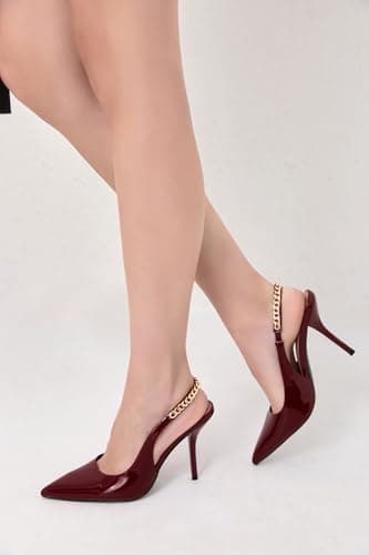 iiimmu Red Heels for Women Sexy, Closed Toe 4 in, Slingback Pumps with Chain for Wedding Party Dress Prom Heels, Patent Leather, Size 7 - Image 7