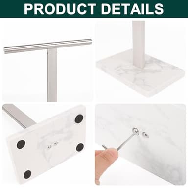BathAce Hand Towel Holder, T-Shape Hand Towel Stand for Bathroom, Hand Towel Rack Bar Standing for Vanity Kitchen Countertop, 304 Stainless Steel (Marble Base, Brushed) - Image 8
