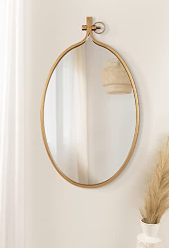 Kate and Laurel Yitro Oval Metal Framed Wall Mirror; 20 x 34; Gold; Glamorous Industrial Accent Mirror for Wall - Image 6