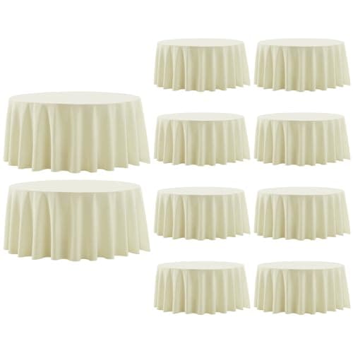 Aocoz Round Tablecloth 120 Inch Tablecloth 10 Pack Ivory Table Cloths Washable Decorative Polyester TableClothes Cover for Dining Table Banquets Buffet Parties and Wedding - Image 1
