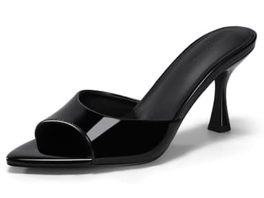 Coutgo Womens Heeled Mules Pointed Peep Toe High Heels Slip On Backless Mule Sandals Dress Shoes, Black, Size 7.5 - Image 1