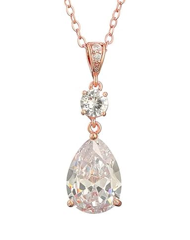 Deerllia Teardrop Necklace Cubic Zirconia Drop Wedding Bridal Pendant Necklace for Women, Rose Gold Plated Copper Brass Micro Inlay CZ Plain Simple Fine Jewelry Gifts Mother's Day Valentines - Image 1