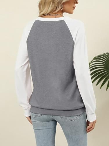EADINVE Women Casual Long Sleeve V Neck Sweatshirts Cute Loose Fit Lightweight Pullover Tops - Image 6