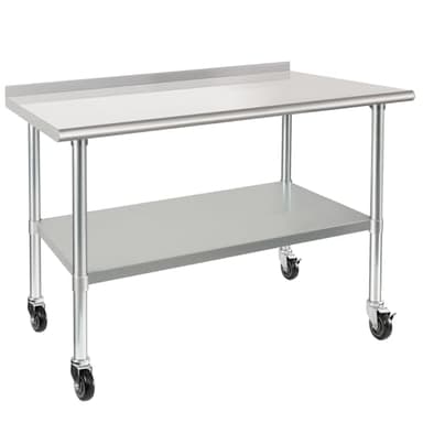 HARDURA Stainless Steel Table 30 x 48 Inches with Wheels Casters NSF Heavy Duty Commercial Prep Table with 2” Backsplash and Adjustable Undershelf for Restaurant Kitchen Home and Hotel - Image 1