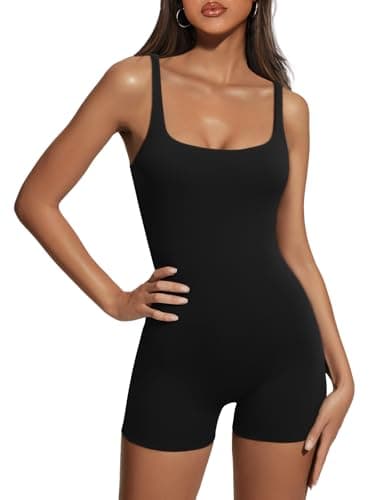 AUTOMET Womens Jumpsuits Shorts Rompers Workout Dressy Casual One Piece Bodysuits Jumpers Yoga Summer Fashion Vacation Outfits Clothes 2025 Black S - Image 1