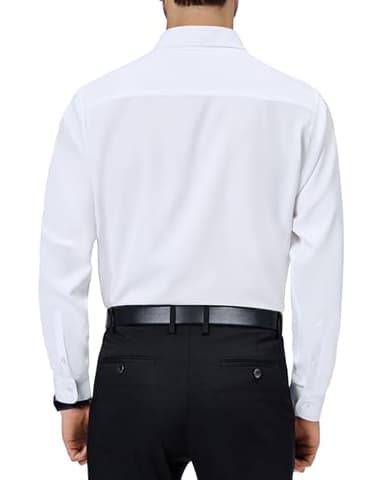 Alimens & Gentle Mens Dress Shirts 4-Way Stretch Long Sleeve Collared Casual Solid Wedding Dating Button Down Shirt White - Image 2