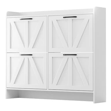 MU Shoe Storage Cabinet with 4 Flip Drawers, Freestanding Shoe Cabinet, Slim Shoe Organizer with Wood Legs for Entryway, White - Image 8