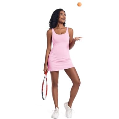 Tennis Dress for Women with Built-in Shorts & Pockets Athletic Golf Dress for Exercise Sports, Pink, XS - Image 4