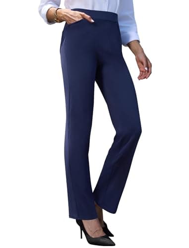 keriffe Women's Stretchy Yoga Dress Pants High Waisted Straight Leg Casual Work Business Office Slacks 4 Pockets Navy Blue - Image 2