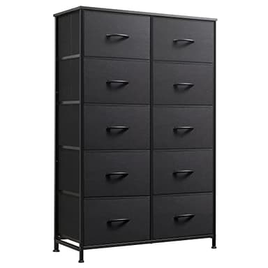 WLIVE Tall Black Dresser for Bedroom with 10 Drawers, Chest of Drawers, Dressers Bedroom Furniture, Storage Organizer Unit with Fabric Bins for Closet, Hallway, Living Room, Entryway - Image 1