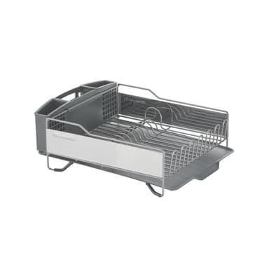 KitchenAid Large Capacity Full Size Rust Resistant Dish Rack with Angled Drain Board and Removable Flatware Caddy, Light Grey - Image 5