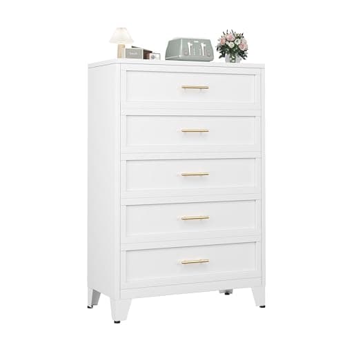 Metal Dresser Tall White Dresser for Bedroom Chest,53.54" H White Drawer Chest, Closet Dressers & Chests of Drawers for Living Room, Hallway (5 Drawers) - Image 1