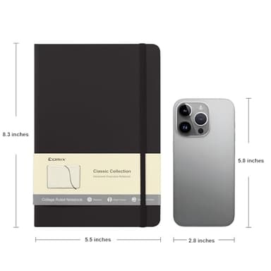 Comix 6 Pack Lined Journal Notebooks for Work, 240 Pages, 5.5"x8.3", Black, Hardcover, A5 Medium College Ruled, Journaling Notebooks for Notes-taking, Fits for Office School Home - Image 2