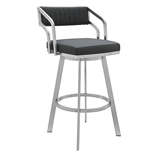 Armen Living Capri Modern 30" Seat Height Gray Faux Leather and Brushed Stainless Steel Metal Swivel Bar Stool for Kitchen Island Counter - Image 1