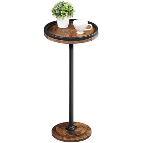 HOOBRO Small Round Side Table, Drink Table, Coffee Martini Table with Pedestal for Small Spaces in Living Room, Bedroom, Sofa Couch, Rustic Brown BF168BZ01 - Image 1