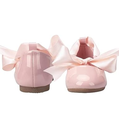 ADAMUMU Girls Dress Shoes Cute Bow Mary Jane Shoes Ballerina Flats with Satin Ankle Tie,Flower Girls for Wedding Birthday Party or School Daily Dress Up,Pink 11m - Image 6