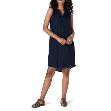 Amazon Essentials Women's Sleeveless Woven Shift Dress, Navy, Large - Image 1