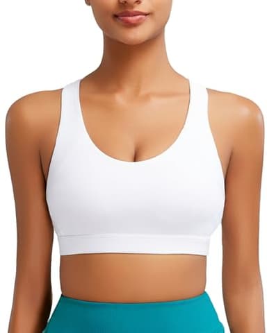 RUNNING GIRL Sports Bras for Women, Criss-Cross Back Padded Strappy Sports Bras Medium Support Yoga Bra with Removable Cups(2919 White M) - Image 2