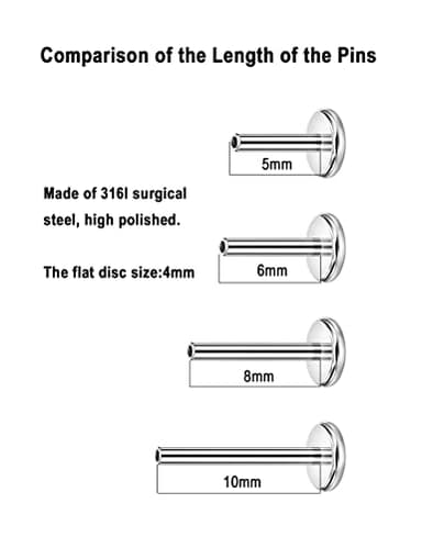 FANSING 1.5mm January Birthstone Threadless Nose Rings 16g 10mm Post Flat Back Earrings Push Pin Surgical Steel Labret Studs for Helix Cartilage Tragus Rook Earlobe Lip Piercings - Image 4