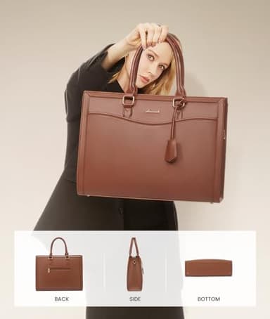 LOVEVOOK Laptop Tote Bag for Women, Leather Office Work Bag Briefcase fit for 15.6 inch Laptop, Large Teacher Computer Bag Handbag,2pcs Set Leather/Brown - Image 5