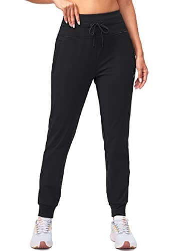 G Gradual Women's Fleece Lined Joggers High Waisted Water Resistant Thermal Winter Sweatpants Running Hiking Pockets(Black, M) - Image 2