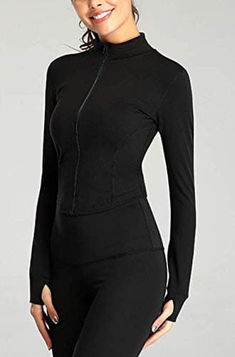 Lviefent Womens Lightweight Full Zip Running Track Jacket Workout Slim Fit Yoga Sportwear with Thumb Holes (Black, Small) - Image 2