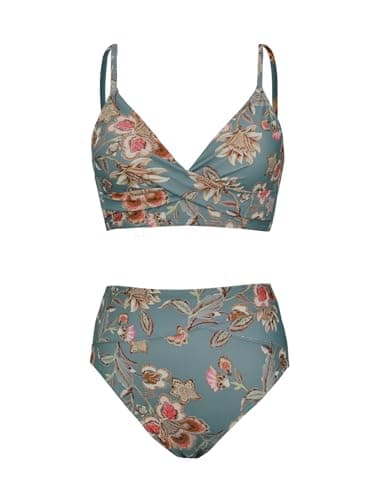 CUPSHE Bikini Sets for Women Two Piece Swimsuits High Waisted Twist Front Adjustable Spaghetti Straps V Neck Back,S Red Floral - Image 5