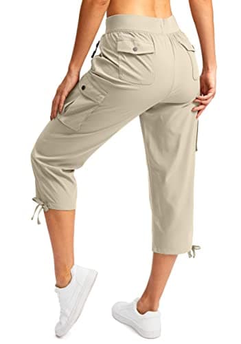 Soothfeel Women's Cargo Capris Pants with 6 Pockets Lightweight Quick Dry Travel Hiking Summer Pants for Women Casual (Khaki, S) - Image 1