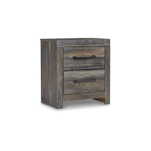 Signature Design by Ashley Drystan Rustic Industrial 2 Drawer Nightstand with 2 Slim-Profile USB Charging Stations, 24.37" Tall, Weatherworn Brown - Image 1