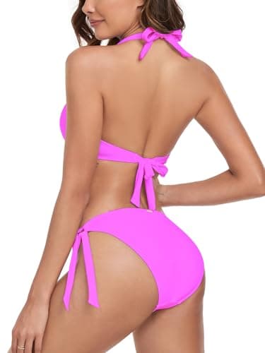 RELLECIGA Women Push Up Bikini Set Knot Front Underwire Swimsuits Low-Rise Bathing Suit(Neon Fuchsia,Large) - Image 5