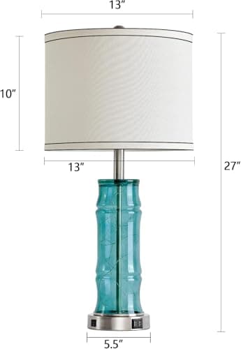 uboory Table Lamps Set of 2 - Bedside Lamp with Fabric Shades - for Bedroom and Living Room with USB and Nightlight - Perfect for Nightstands and Bedrooms (26"" high) Bulb Included, Blue, BL2024001 - Image 4