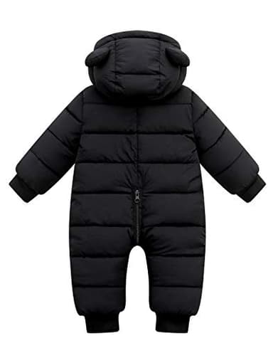 Happy Cherry Hooded Puffer Jumpsuit for Baby Boys Girls Long Sleeve Winter Romper Warm Snowsuit Coat Down Jacket 0-6 Months Black - Image 4
