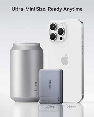 Baseus Picogo Power Bank, Smallest 5000mAh Magnetic Portable Charger with Stand, Qi2 Certified 15W Ultra-Mini MagSafe Battery Pack, Alloy Wireless Travel Fast Charger for iPhone 17/16 Series(Grey) - Image 2