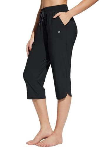 baleaf Women's Swim Capris Pants 18" Quick Dry Modest Swimsuits 2025 UPF50+ Beach Bathing Suit Bottoms with Pockets Lightweight Black M - Image 1