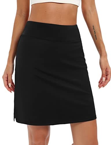 LouKeith 19" Knee Length Skorts Skirts for Women Tennis Skirts Athletic Golf Skorts Casual Workout Skirt with Shorts Pockets Black L - Image 1