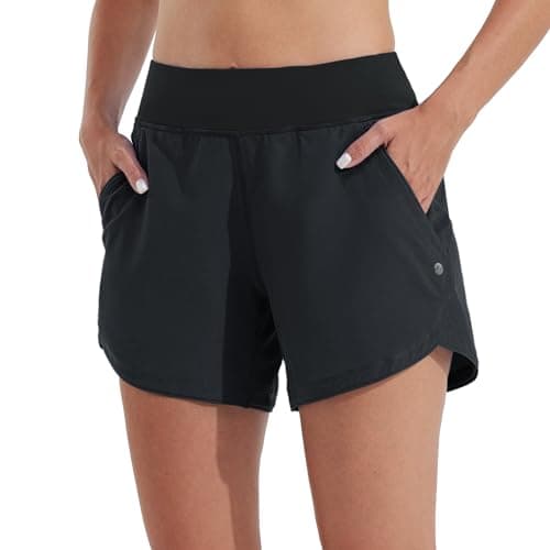 Willit Women's 5" Swim Board Shorts Quick Dry Beach Swimming Shorts UPF 50+ High Waisted Liner Pockets Black Size 18 - Image 1