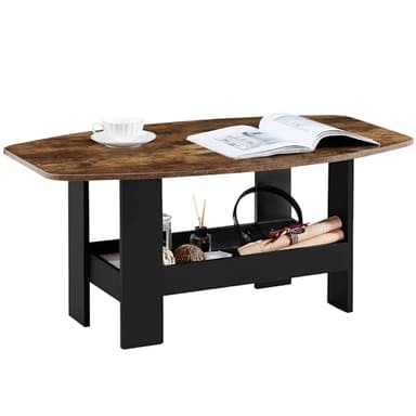 VECELO Coffee Table for Living Room with Storage Compartment Shelf, Rustic Brown - Image 7