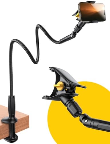 JOYROOM Gooseneck Phone Holder for Bed - [Safety Lock] & [Nylon Braid] 39.37” Flexible Long Arm Phone Stand for Desk, 720° Adjustable Overhead Phone Mount for iPhone 16, All 4-7" Devices - Image 1