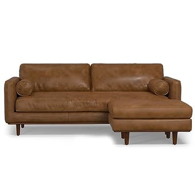 SIMPLIHOME Morrison Mid-Century Modern 89 inch Wide Sofa with Ottoman Set in Caramel Brown Genuine Leather for the Living Room and Family Room - Image 17
