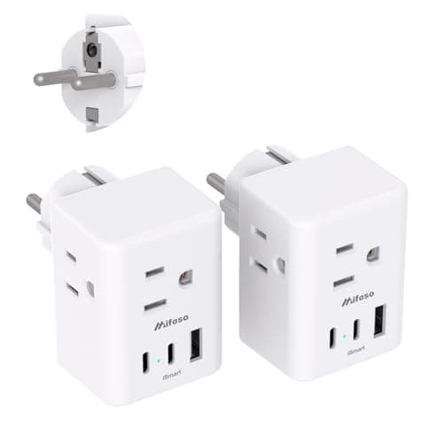 France Power Adapter, Portugal Adapter Plug, Germany Plug Adapter, Type E F European Travel Plug Adapter with 3 Outlets 3 USB Charging Ports(2 USB C), Travel Essentials to Most Europe EU - Image 1