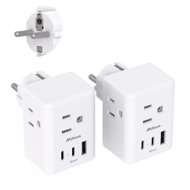France Power Adapter, Portugal Adapter Plug, Germany Plug Adapter, Type E F European Travel Plug Adapter with 3 Outlets 3 USB Charging Ports(2 USB C), Travel Essentials to Most Europe EU - Image 1