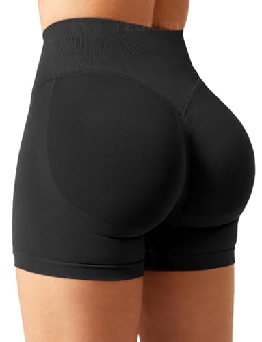 YEOREO SoftHue Women Workout Gym Impact Shorts Hidden Scrunch Butt Lifting 2.5"/3.6"/4.5"/6" Seamless Shorts Black L - Image 1